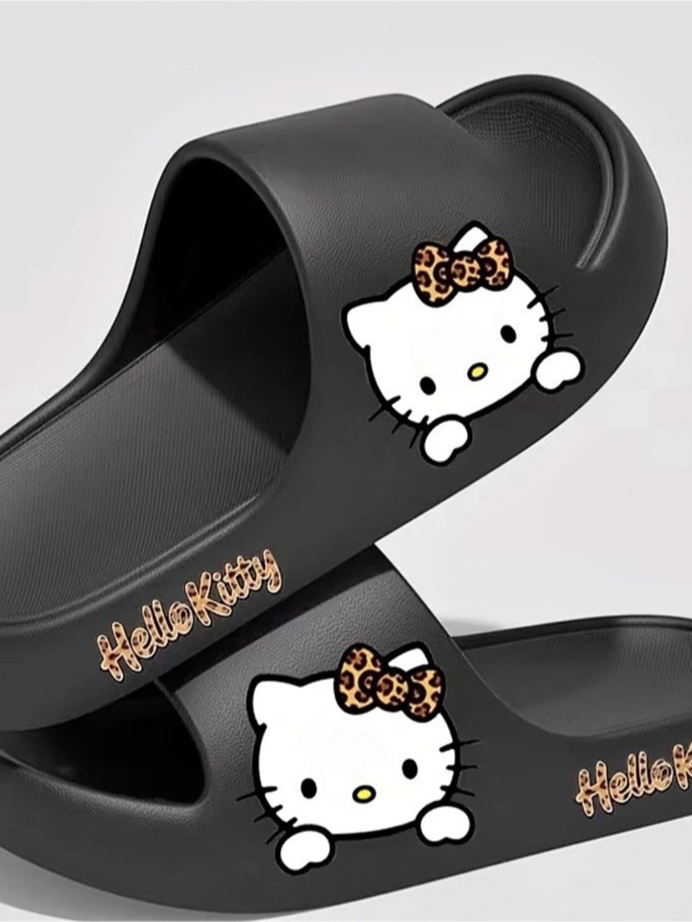 Sanrio Cartoon Leopard Print Bow Hello Kitty Slides Black & White US 8.5